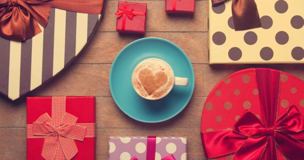 cup of coffee with gifts