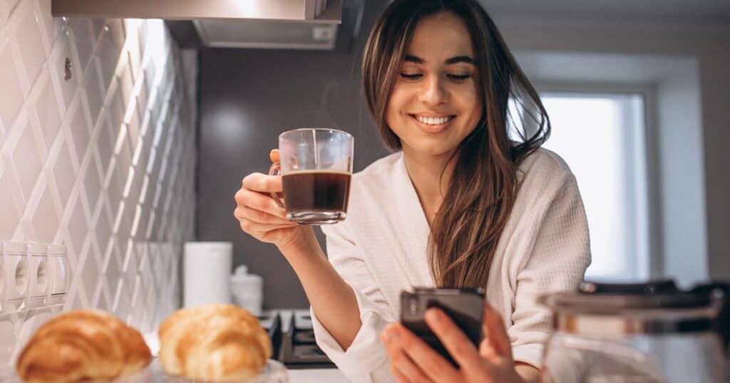 smiling woman with coffee