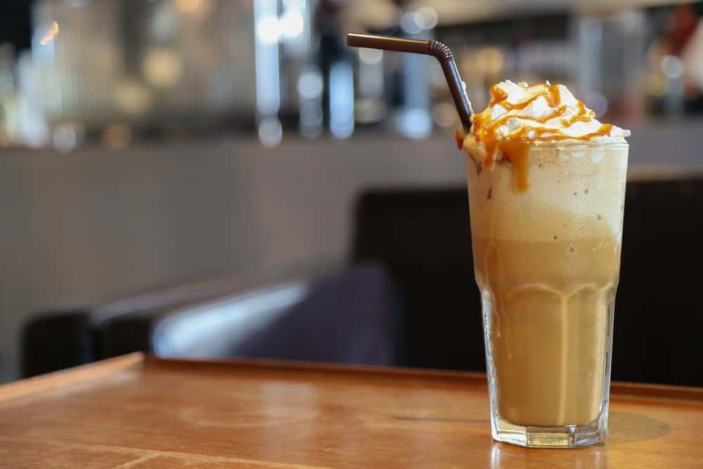 Caramel frappe coffee in the coffee