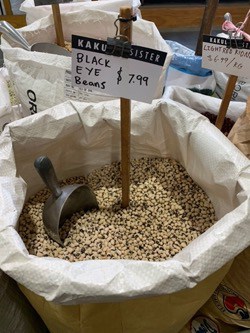 black eyed beans in a sack